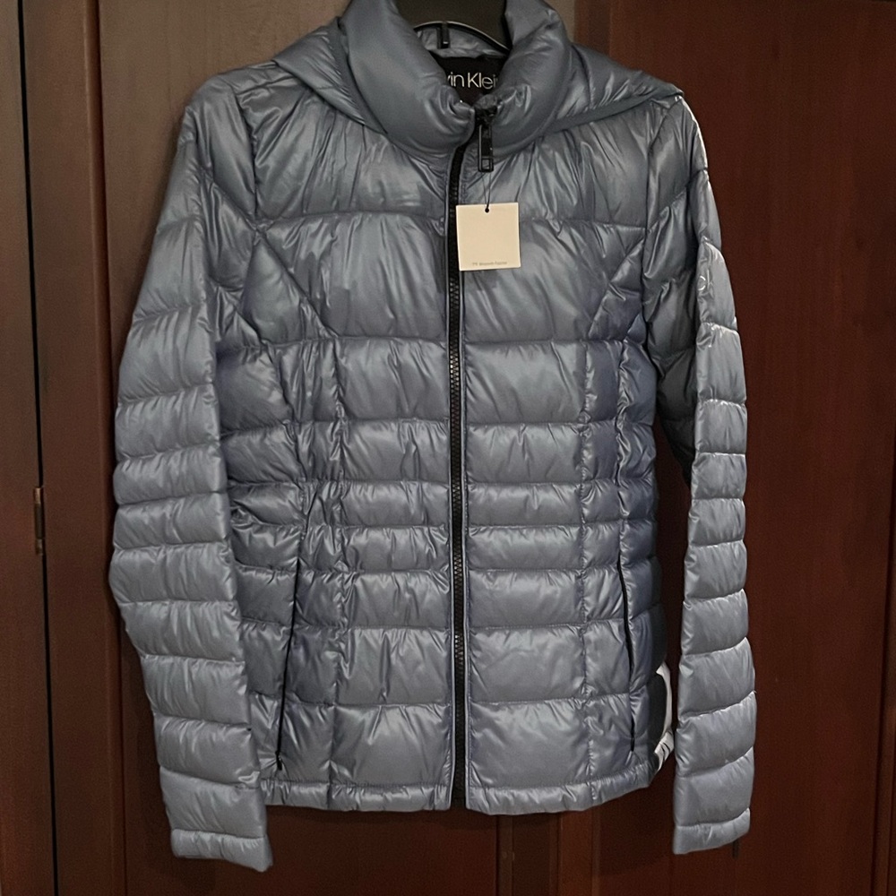 Calvin Klein Women's Metallic Gray Puffer Jacket